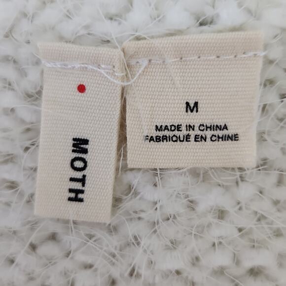 Anthropologie Moth Women's Cream Sweater Poncho Size Med Cropped Boxy Stripes - Picture 7 of 11